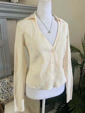 rag & bone Cream Ribbed Button-Down Collared Top nwot